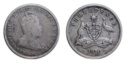Australian silver threepence 1910, Fine