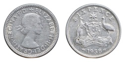 Australia Silver Sixpence 1958, GF