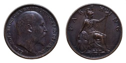 1908 Edward VII Mint toned Farthing, GVF