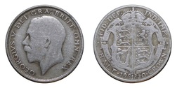 21493 George V Silver 1920 Half crown, Fine