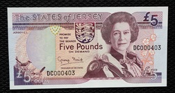 The States of Jersey, 1993 £5 Five Pound, Low issue serial number, [DC000403] Crisp Uncirculated