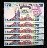 Bank of ZAMBIA 50 KWACHA 1986-1988  X 5 Banknotes 42/F serial no: 023855-859  aUNC