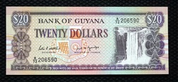 Guyana 20 Dollars Banknote, 1989 ND, P-27a.1, UNC