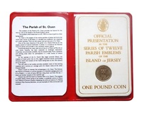 States of Jersey, Parish of St. Quen 1987 Official £1 Pound Coin in Red Presentation Wallet