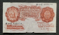 L.K. O'Brien Bank of England 10 Shilling 10/- Banknote B432 410178, FAIR
