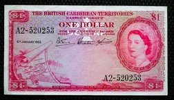 British Caribbean Territories 1 Dollar 5th January 1953 Queen Elizabeth II. RARE GVF