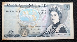 Bank of England, Chief Cashiers G.M. Gill. Five Pound Banknote (SA48 142125) Reverse The Duke of Wellington, GVF