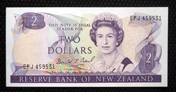 Queen Elizabeth II 1989 New Zealand $2 Banknote Crisp Uncirculated Condition