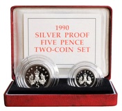 1990 Five Pence, 'Standard' Silver Proof Two-Coin Set, FDC