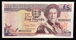 Jersey, 1993 £5 Five Pound, Low issue serial number, [DC000402] Crisp Uncirculated
