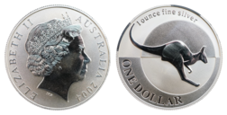 Australia, 2004 1oz 0.999 Fine Silver, "Kangaroo with semi-circle background", UNC Encapsulated