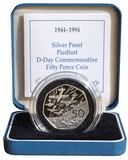 UK, 1994 Fifty-Pence 'Piedfort' Silver Proof  D-Day Commemorative 1944-1994 Boxed with Certificate FDC