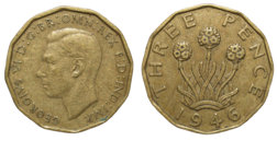 1946  Threepence (Brass) GF, Scarce