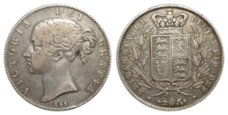 1845 Crown, Young Head Issue, Cinquefoil stops on edge. GRADE: GF/Reverse NVF.